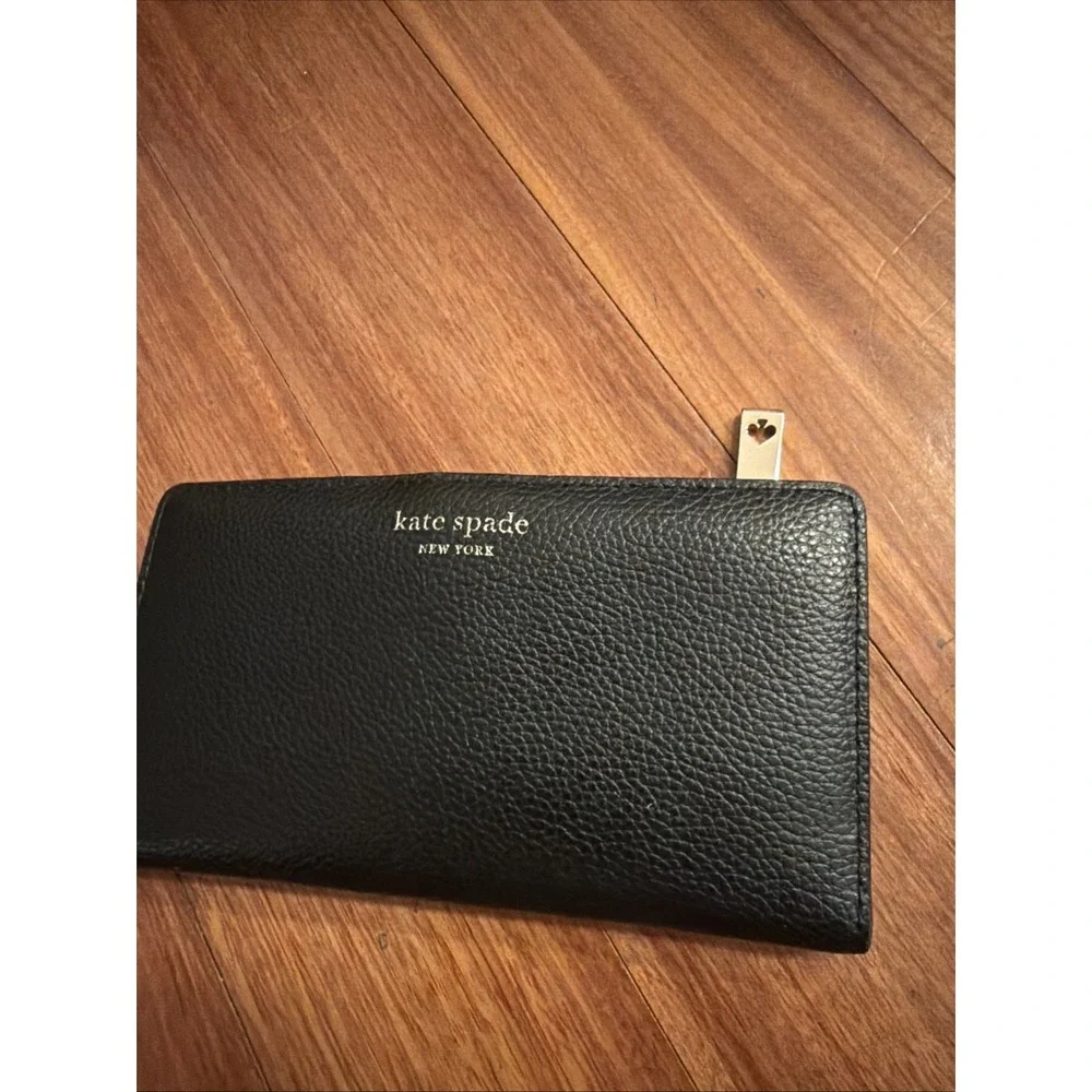 Kate Spade New York Black Leather Wallet Card Holder 6.75